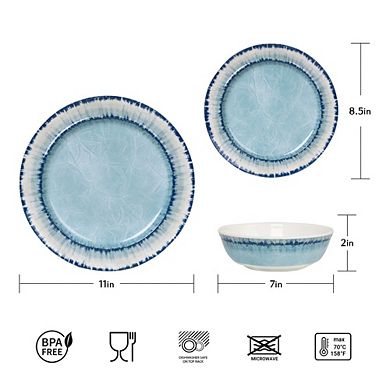 MOEPLSY12-Piece Light Blue Melamine Dinnerware Set, Lightweight & Dishwasher Safe
