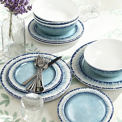 MOEPLSY12-Piece Light Blue Melamine Dinnerware Set, Lightweight & Dishwasher Safe