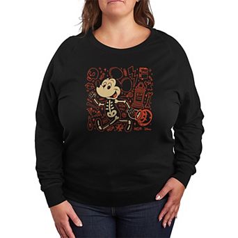 Plus Size Disney's Mickey Mouse Skeleton French Terry Long Sleeve Tee