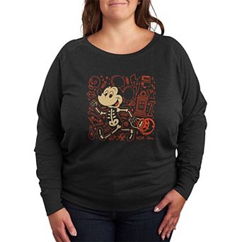 Plus Size Disney's Mickey Mouse Skeleton French Terry Long Sleeve Tee