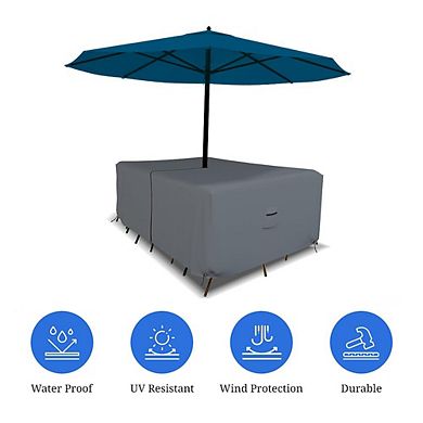 Covers&All Rectangle Table & Chair Set Cover, Umbrella Hole, Waterproof UV, Weather Resistant