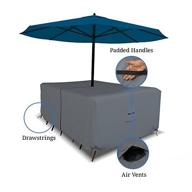 Covers&All Rectangle Table & Chair Set Cover, Umbrella Hole, Waterproof UV, Weather Resistant