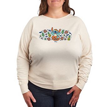 Plus Size Disney's Lilo & Stitch Pumpkin Floral French Terry Long Sleeve Tee
