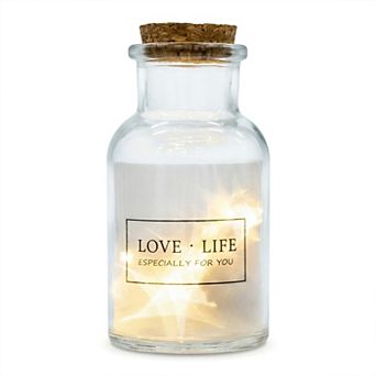 Glass Wishing Bottle with LED Light Lid Airtight Memory Jar 2.2"Lx2.2"Wx4.1"H