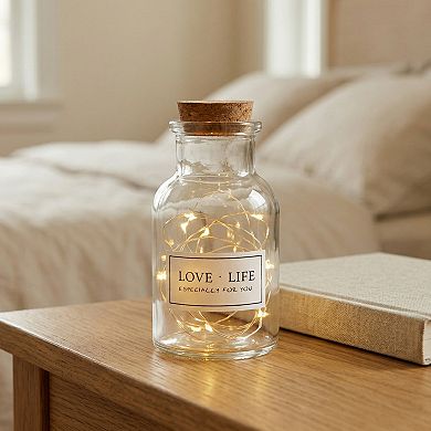 Glass Wishing Bottle with LED Light Lid Airtight Memory Jar 2.2"Lx2.2"Wx4.1"H