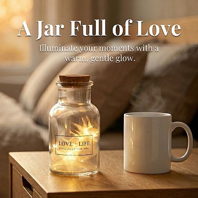 Glass Wishing Bottle with LED Light Lid Airtight Memory Jar 2.2"Lx2.2"Wx4.1"H