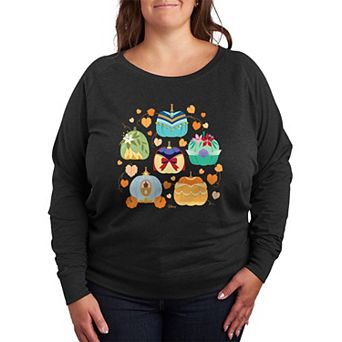 Plus Size Disney Princess Halloween Pumpkin Grid French Terry Long Sleeve Tee