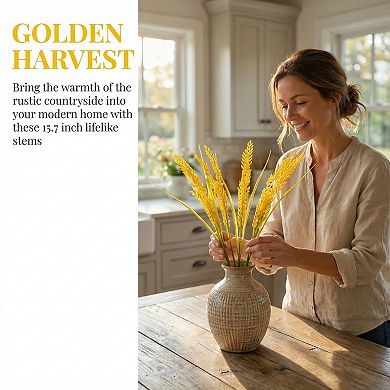 5 Pcs Artificial Wheat Stems 15.7" Realistic Faux Wheat Ears Stems Plastic Grain Plants for Decor