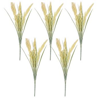 5 pc Artificial Wheat Stems 15.7" Realistic Faux Wheat Ears Stems Plastic Grain Plants for Decor