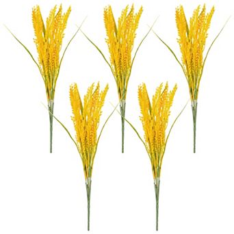 5 pc Artificial Wheat Stems 15.7" Realistic Faux Wheat Ears Stems Plastic Grain Plants for Decor