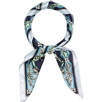 Women's Floral Printed Square Scarves, 35" Large Silk Feeling Satin Scarves Head Wrap Bandanas