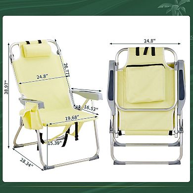 Folding Beach Chair with Adjustable Back and Cup Holder