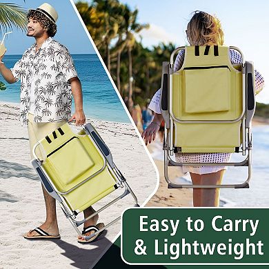 Folding Beach Chair with Adjustable Back and Cup Holder