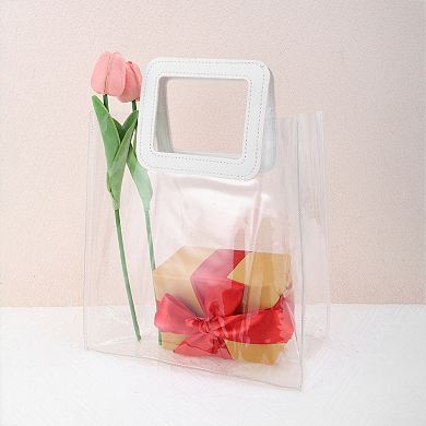 Square Reusable Gift Bag White Clear for All Occasions 1 Pc