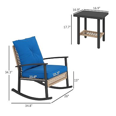 3-Piece Outdoor Rocking Chair Set with Cushions and Side Table