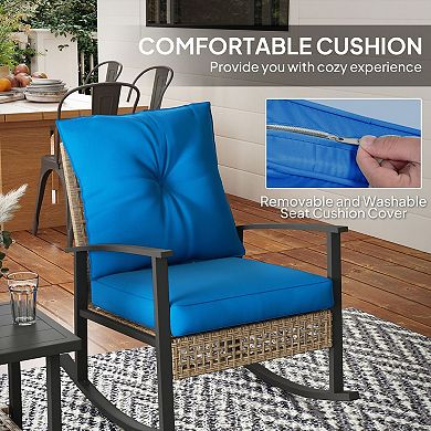 3-Piece Outdoor Rocking Chair Set with Cushions and Side Table