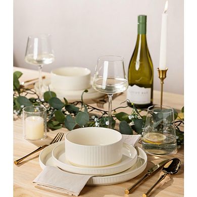 MOEPLSY12-Piece Beige Ceramic Dinnerware Set, Lightweight Porcelain Plates and Bowls