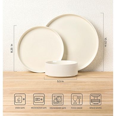 MOEPLSY12-Piece Beige Ceramic Dinnerware Set, Lightweight Porcelain Plates and Bowls