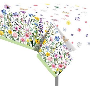 Wildflower Party Tablecloth, disposable plastic table cover, waterproof 1 pack