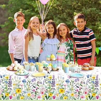 Wildflower Party Tablecloth, disposable plastic table cover, waterproof 1 pack