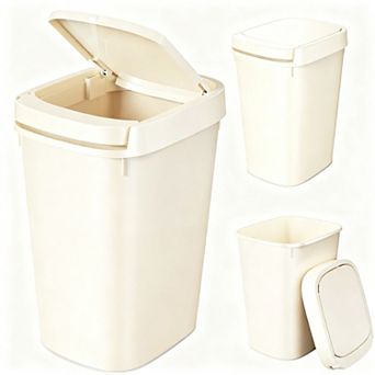 3 Pack Bathroom Trash Can With Lid 10L/2.6 Gal Slim Plastic Waste Basket For Toilet Office Bedroom