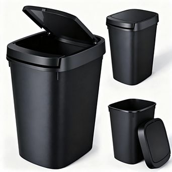 3 Pack Bathroom Trash Can With Lid 10L/2.6 Gal Slim Plastic Waste Basket For Toilet Office Bedroom