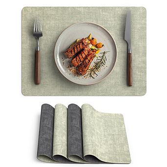 MOEPLSY 4 pc Reversible Faux Leather Placemats, Waterproof Heat Resistant Vinyl Table Mats