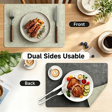 MOEPLSY 4-Piece Reversible Faux Leather Placemats, Waterproof Heat Resistant Vinyl Table Mats
