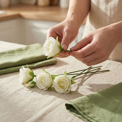 Artificial Roses Bulk 10Pcs, Silk Rose Bouquet with Removable Heads, Faux Flowers 9.8"H