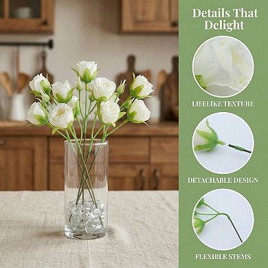 Artificial Roses Bulk 10Pcs, Silk Rose Bouquet with Removable Heads, Faux Flowers 9.8"H