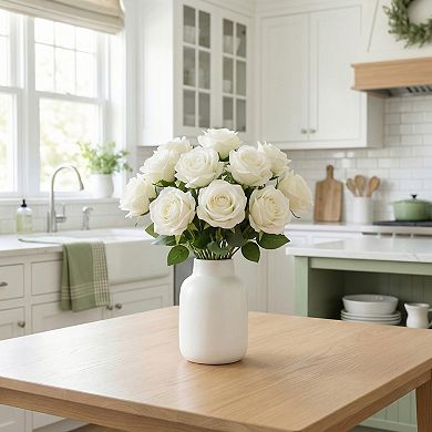 Artificial Roses Bulk 10Pcs, Silk Rose Bouquet with Removable Heads, Faux Flowers 9.8"H