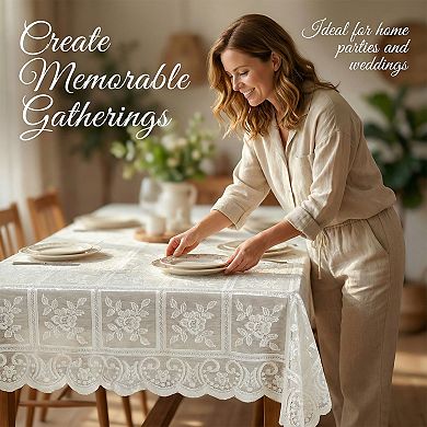 Floral Design Table Cloth for Weddings Birthday Party Anniversaries Beige 1Pc 47.24"x47.24"