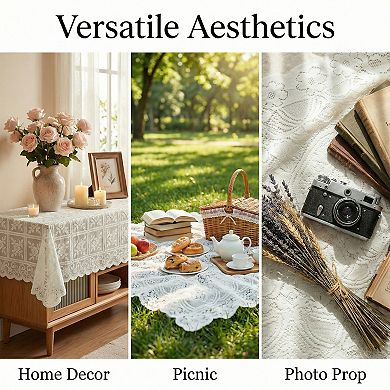 Floral Design Table Cloth for Weddings Birthday Party Anniversaries Beige 1Pc 47.24"x47.24"