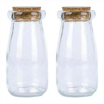 2 pc Decorative Glass Jars with Cork Stoppers Multi-Size Clear Wishing Bottles