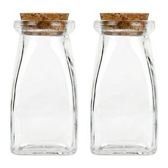 2 pc Decorative Glass Jars with Cork Stoppers Multi-Size Clear Wishing Bottles