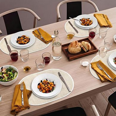 MOEPLSY Oval Beige Washable Placemats 4 Pack, Heat Resistant Wipeable Table Mats for Dining