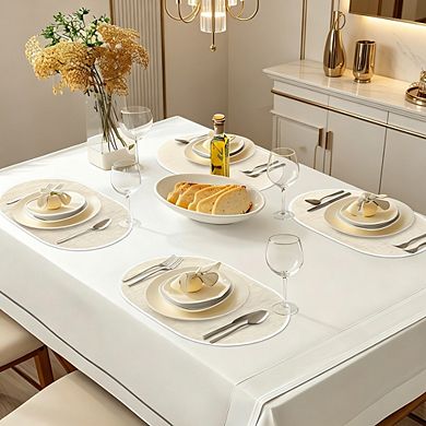 MOEPLSY Oval Beige Washable Placemats 4 Pack, Heat Resistant Wipeable Table Mats for Dining