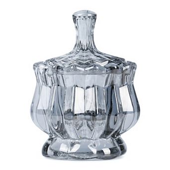 5.1oz Crystal Glass Bathroom Canister with Lid Cotton Swab Holder Trinket Jar