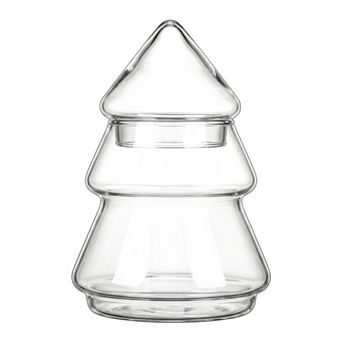 Christmas Tree Glass Cookie Jar with Lid Decorative Holiday Food Storage 3.3"Lx3.3"Wx5.7"H