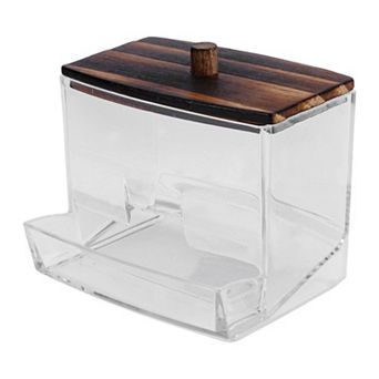 Square Cylindrical Cover Acrylic Cotton Swab Holder Transparent Dark Brown 1 pc