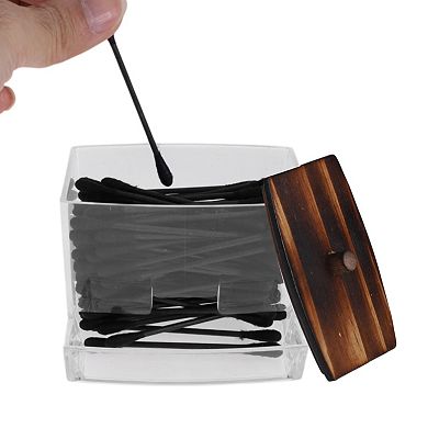 Square Cylindrical Cover Acrylic Cotton Swab Holder Transparent Dark Brown 1 Pc