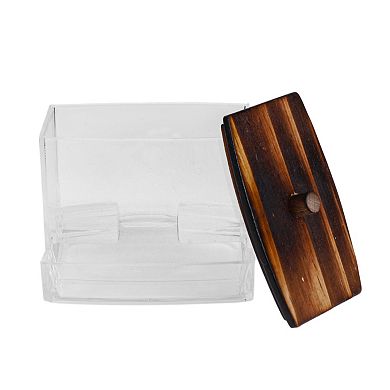 Square Cylindrical Cover Acrylic Cotton Swab Holder Transparent Dark Brown 1 Pc