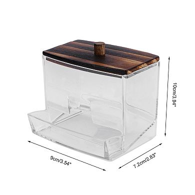 Square Cylindrical Cover Acrylic Cotton Swab Holder Transparent Dark Brown 1 Pc