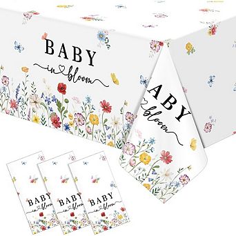 Spring Baby Shower Tablecloths, disposable plastic covers, waterproof 3 pack