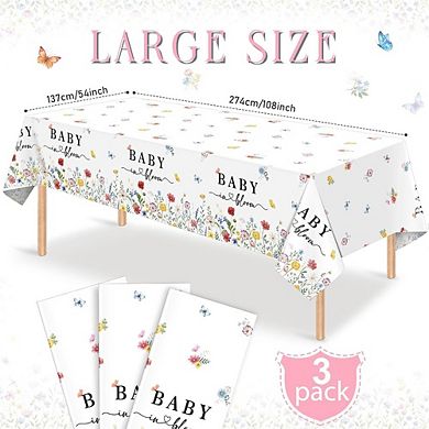 Spring Baby Shower Tablecloths, disposable plastic covers, waterproof 3 pack