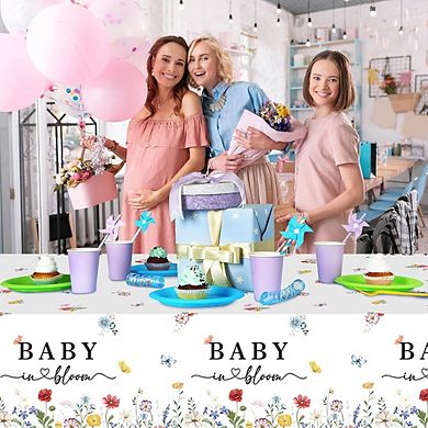 Spring Baby Shower Tablecloths, disposable plastic covers, waterproof 3 pack