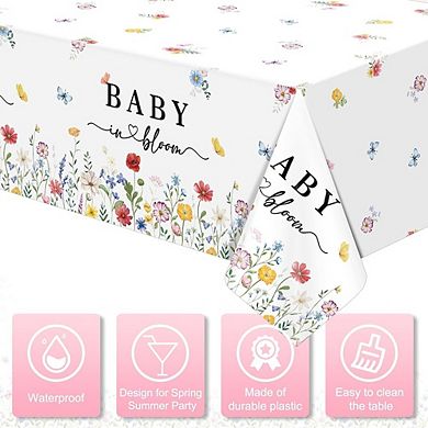 Spring Baby Shower Tablecloths, disposable plastic covers, waterproof 3 pack