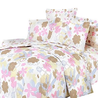 7 pc Cotton Comforter Set with Sheets Pillow Shams and Duvet Cover for Complete Bedroom Bedding