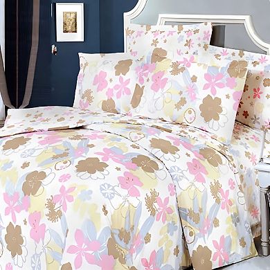 7 Pieces Cotton Comforter Set with Sheets Pillow Shams and Duvet Cover for Complete Bedroom Bedding