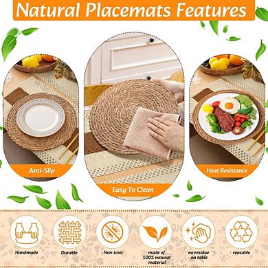 MOEPLSY Rustic Macrame Table Decor Set of 4,Boho Woven Placemats with Table Runner & Napkin Rings